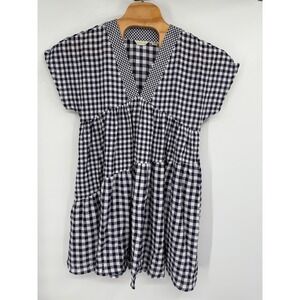 NEW Anthropologie 11 1 TYLHO Navy Blue Gingham Check Swing Dress Cottage Sz M